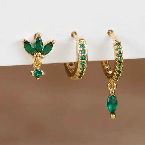 3PCS Horse Eye Zircon Stud Earrings