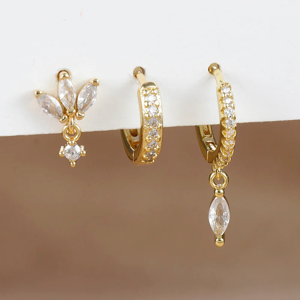 3PCS Horse Eye Zircon Stud Earrings
