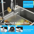 Smart Waterfall (37"x18"x10) Inch 304 Stainless Steel Kitchen Sink Silver